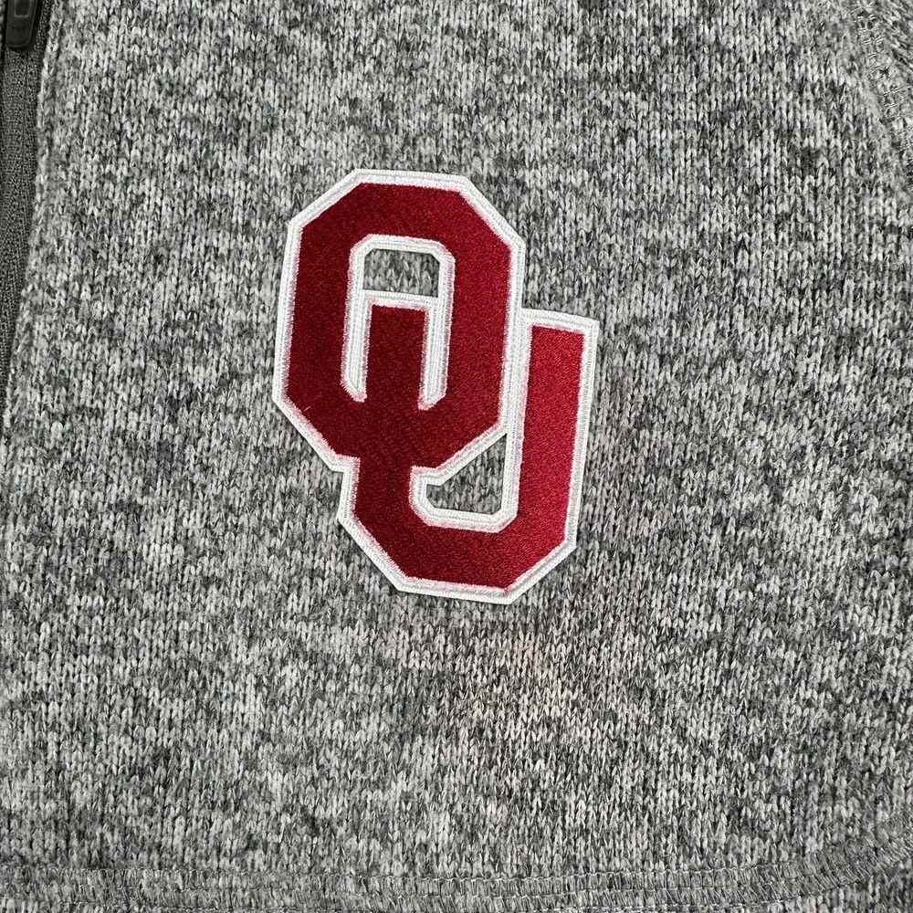 Oklahoma Sooners Jacket Mens Large Gray NCAA Football Full Zip Fleece L.L. Bean